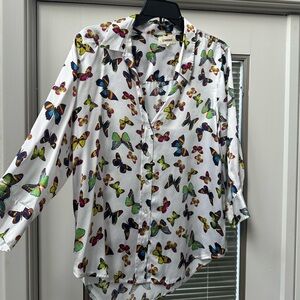 L’Agence Blouse with Multicolor Butterfly Print